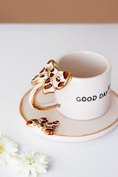 SİNEM YAMAN HOME Good Day Leopard Bow Cup / Handmade Ceramic Cup