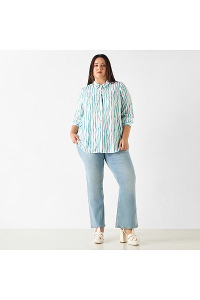 Ulla Popken Plus Size Printed Shirt With Button Closure