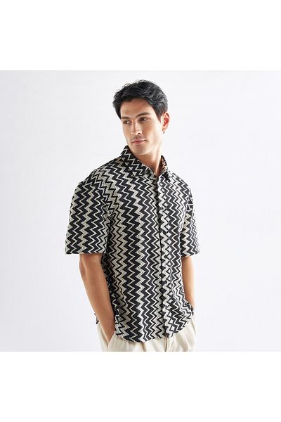 FAV Chevron Textured Shirt With Short Sleeves