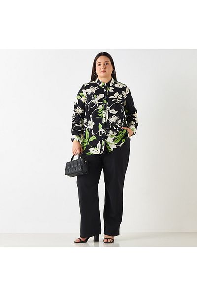 Ulla Popken Plus Size Regular Fit Pants With Semi-elasticated Waist