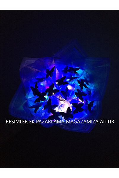EK PAZARLAMA LED IŞIKLI 20 Lİ MAVİ KELEBEK ÇİÇEK BUKETİ