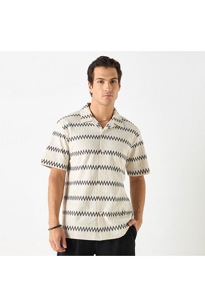 Iconic Textured Shirt With Camp Collar And Short Sleeves