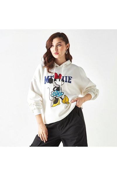 SP Characters Minnie Mouse Printed Hoodie With Drop Shoulder Sleeves