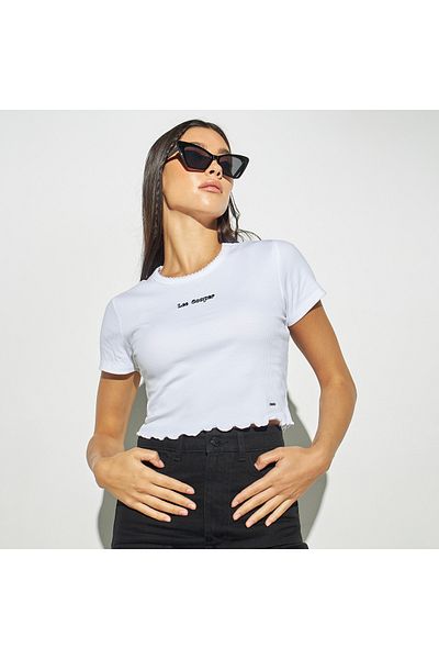 Lee Cooper تي شيرت قصير مضلع برقبة دائرية وأكمام قصيرة