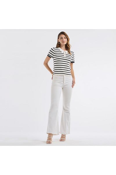 FAV Striped Top With Collared Neck And Short Sleeves