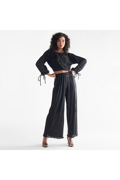 FAV Pleated Wide Leg Pants With Elasticated Waistband And Pockets