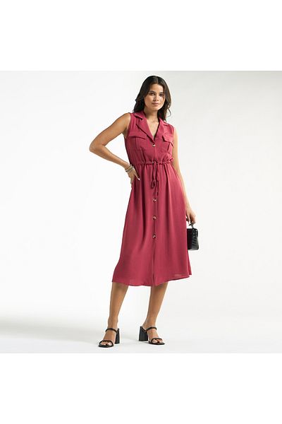 FAV Textured Sleeveless Shirt Dress With Pockets