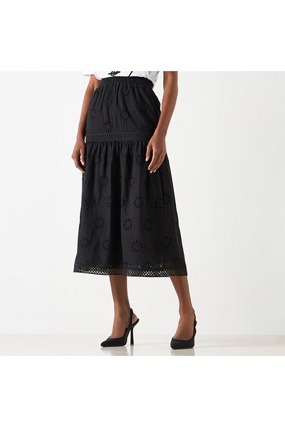 2Xtremz Schiffli Textured A-line Midi Skirt With Elasticated Waistband