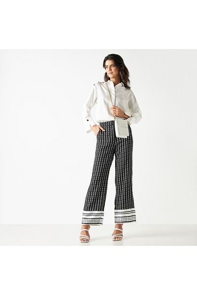 Iconic All-over Print Wide Leg Pants With Elasticated Waist And Pockets