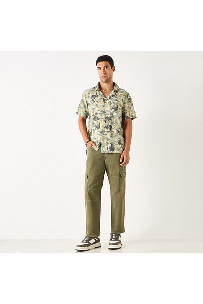 Lee Cooper Relaxed Fit Printed Shirt With Camp Collar And Short Sleeves