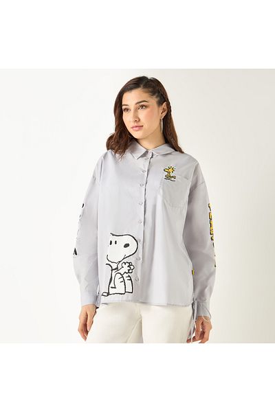 SP Characters Peanut Print Shirt With Button Closure
