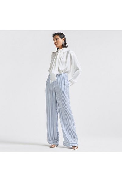FAV Striped Wide Leg Pants With Drawstring Closure And Pockets