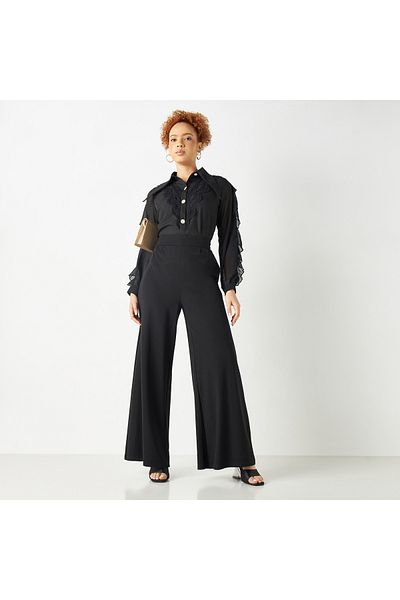 2Xtremz Lace Detail Shirt With Oversized Collar And Ruffled Sleeves