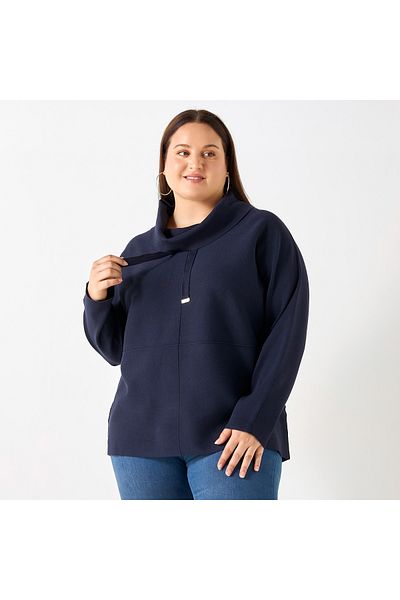 Ulla Popken Plus Size High Neck Sweatshirt With Long Sleeves