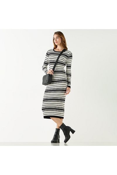 2Xtremz Striped Bodycon Dress With Long Sleeves