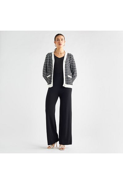 FAV Checked V-neck Cardigan With Button Closure And Pockets