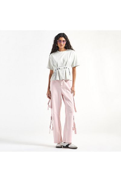 FAV Pleated Top With Short Sleeves And Crew Neck