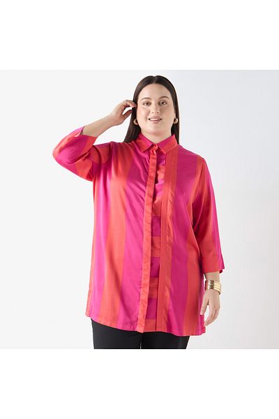 Ulla Popken Plus Size Striped Shirt With 3/4 Sleeves