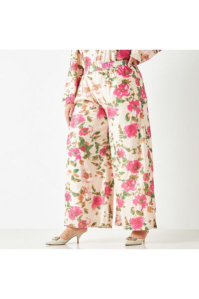 2Xtremz All-over Floral Print Palazzo Pants With Elasticised Waistband And Pockets