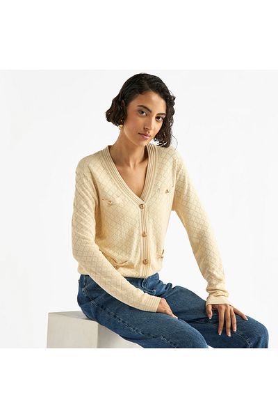 FAV Textured V-neck Button Through Cardigan