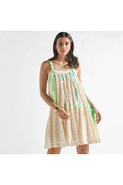 FAV Textured Strappy Mini Dress With Lace Detail