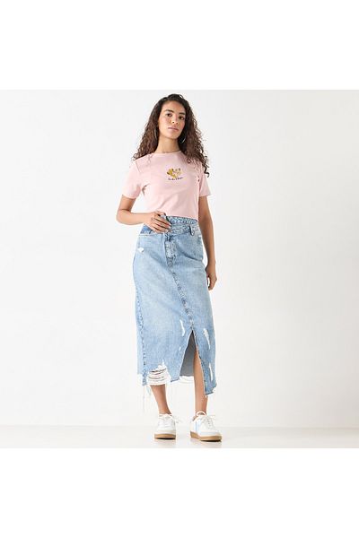 Lee Cooper Ripped Detail Asymmetric Denim Skirt With Pockets