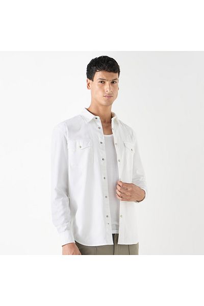 Iconic Regular Fit Solid Shirt With Long Sleeves And Pockets