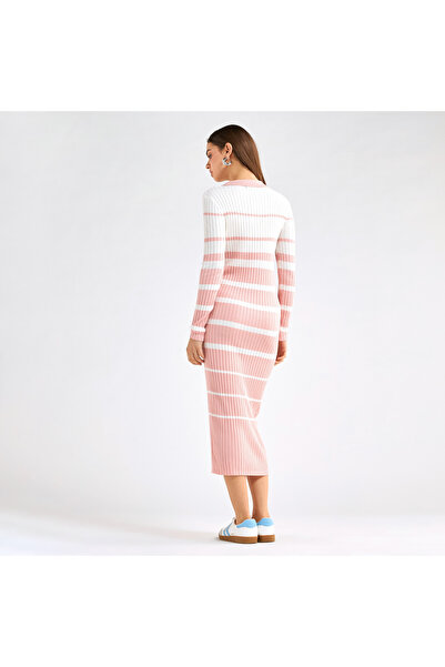 FAV Striped Collared Shirt Dress With Long Sleeves