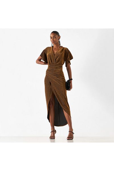 2Xtremz Textured Dress With V-neck And Flutter Sleeves