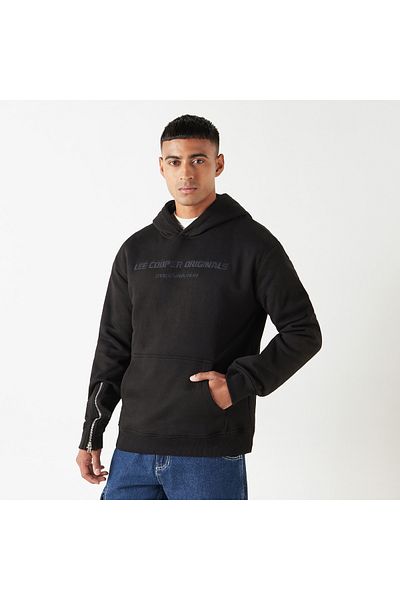 Lee Cooper Logo Embroidered Hoodie With Zippered Long Sleeves