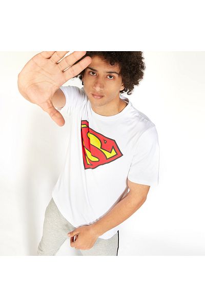 SP Characters Superman Print Slim Fit T-shirt With Crew Neck And Short Sleeves