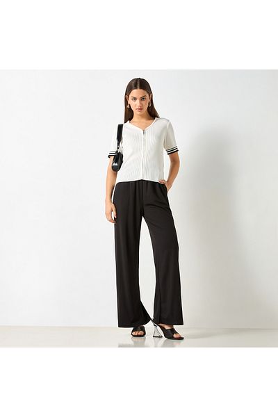 2Xtremz Ribbed Zip Through Top With Short Sleeves