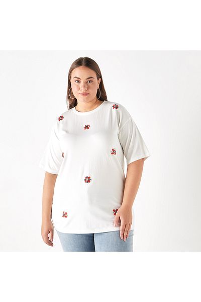 Ulla Popken Plus Size Embellished T-shirt With Short Sleeves