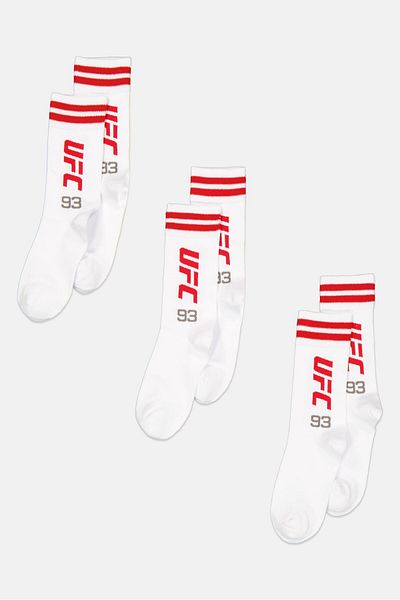 UFC Men 3 Pairs Brand Logo Long Sport Socks, White