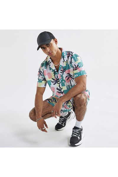 FAV All-over Print Shirt With Camp Collar And Short Sleeves