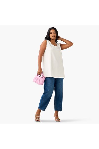 Ulla Popken Plus Size Sleeveless Tank Top With Round Neck