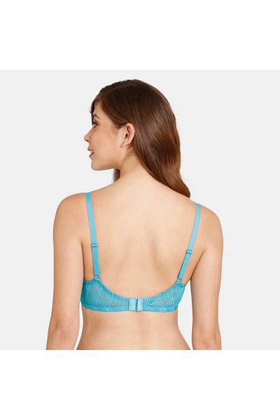Zivame Textured Padded Non-wired Bra With Hook And Eye Closure