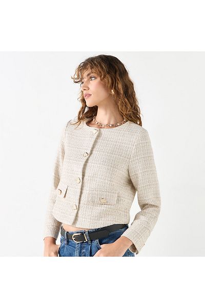 Iconic Textured Jacket With Long Sleeves And Pockets