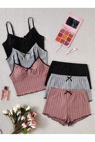 BELLA NOTTE Set pijamale din bumbac 6 piese cu pantaloni scurți