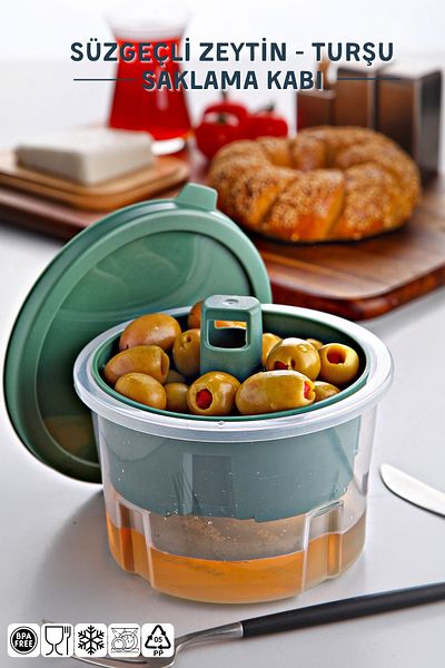 Nandy Home Olive Pot with Strainer 650ml. Olives and Pickles Storage Container