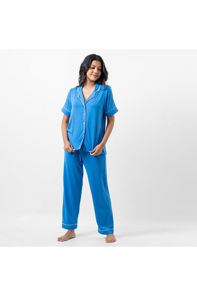 Aadaraya Solid Short Sleeves Shirt And Elasticated Pyjama Set