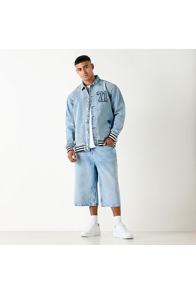 Starter Embroidered Denim Jacket With Collar And Long Sleeves