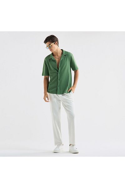 FAV Textured Camp Collar Shirt With Short Sleeves