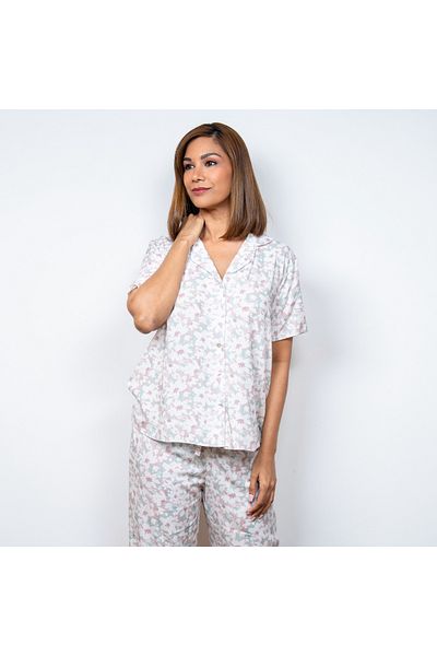 Aadaraya Floral Print Short Sleeve Shirt And Elasticated Pyjama Set