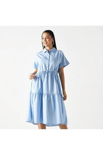 Lee Cooper Tiered Dress With Tie-ups And Drop Shoulder Sleeves