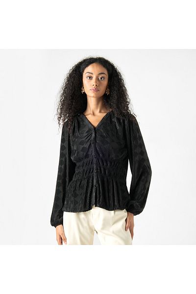 2Xtremz Textured V-neck Top With Long Sleeves