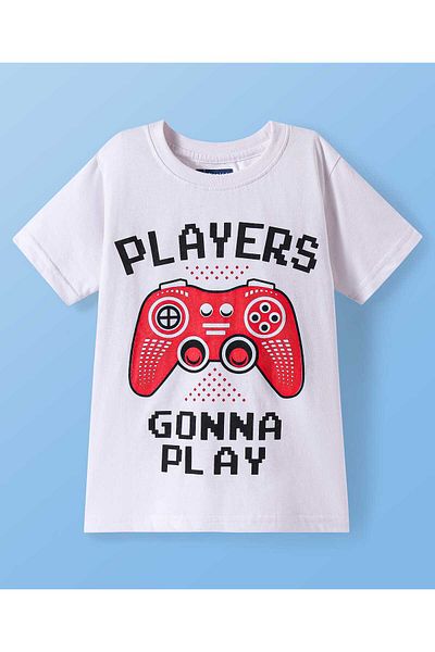 Pine kids Pine Kids Cotton Knit Half Sleeves T-Shirt with Text Print, pack of 3 - White & Black & Red