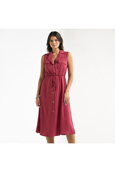 FAV Textured Sleeveless Shirt Dress With Pockets