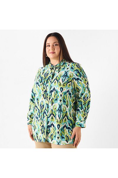 Ulla Popken Plus Size Printed Shirt With Button Closure