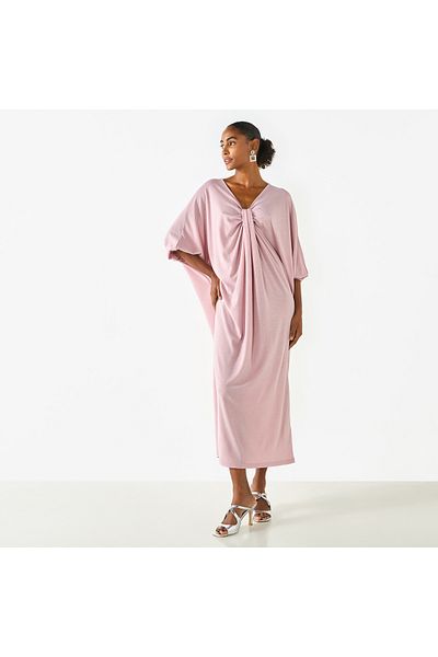Iconic Textured Kaftan Dress With V-neck And Drape Detail